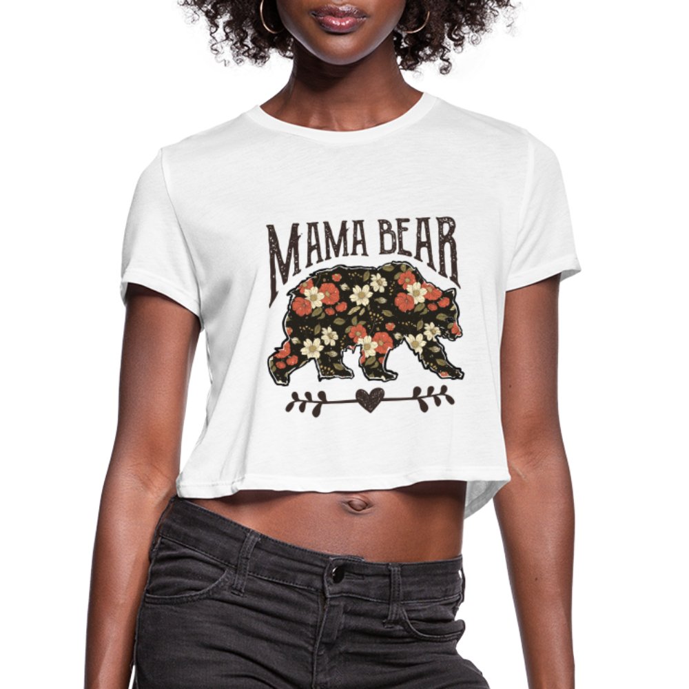 Mama Bear Cropped T-Shirt (Floral Design) - white