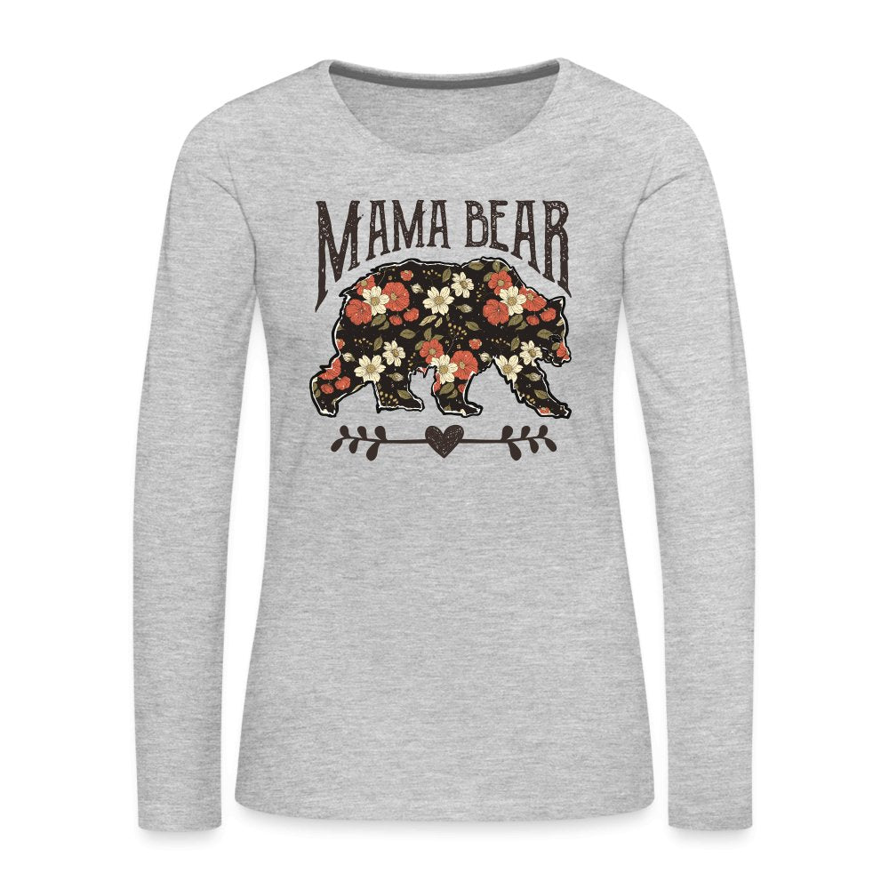 Mama Bear Premium Long Sleeve T-Shirt (Floral Design) - heather gray