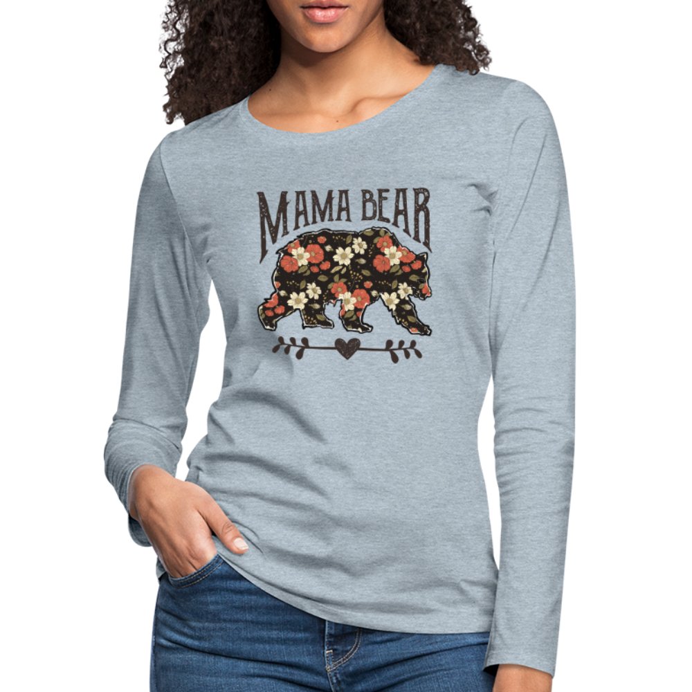 Mama Bear Premium Long Sleeve T-Shirt (Floral Design) - heather ice blue