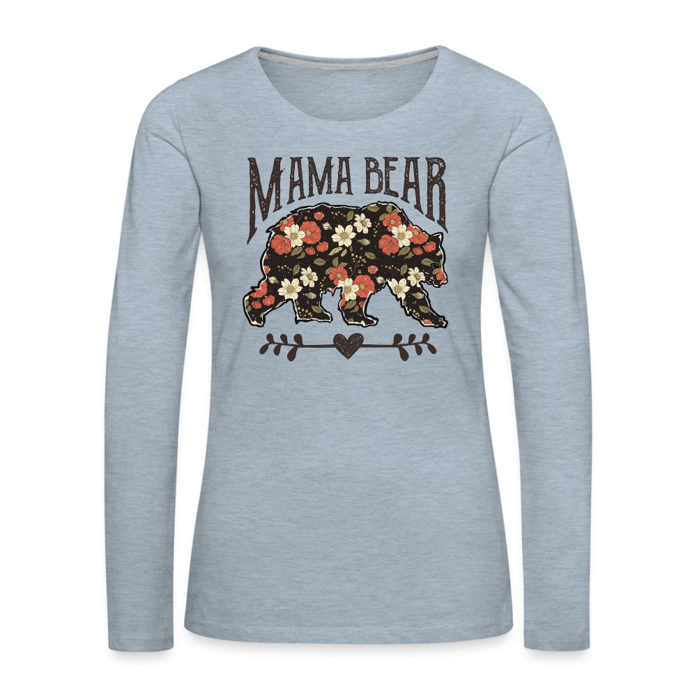 Mama Bear Premium Long Sleeve T-Shirt (Floral Design) - heather ice blue