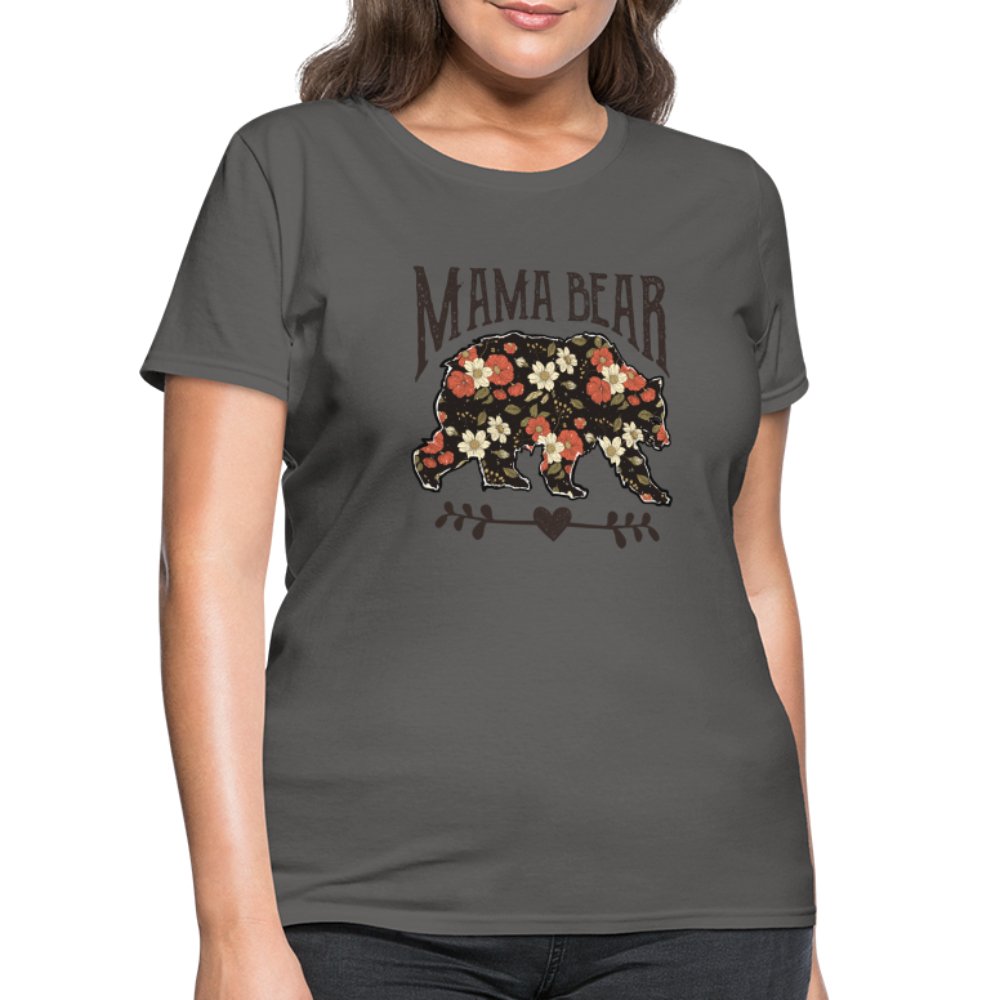 Mama Bear Women's T-Shirt (Floral Design) - charcoal