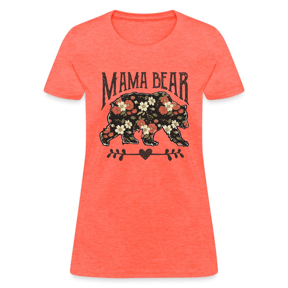 Mama Bear Women's T-Shirt (Floral Design) - heather coral