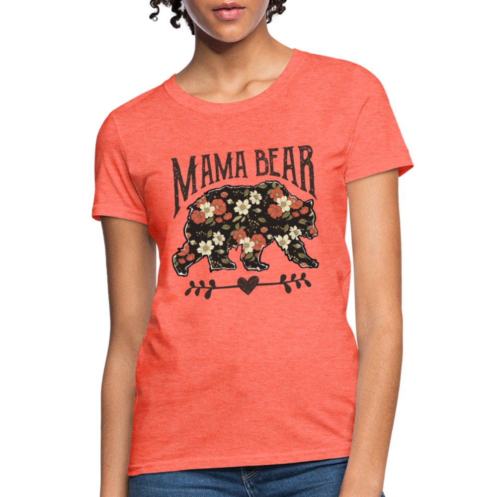 Mama Bear Women's T-Shirt (Floral Design) - heather coral