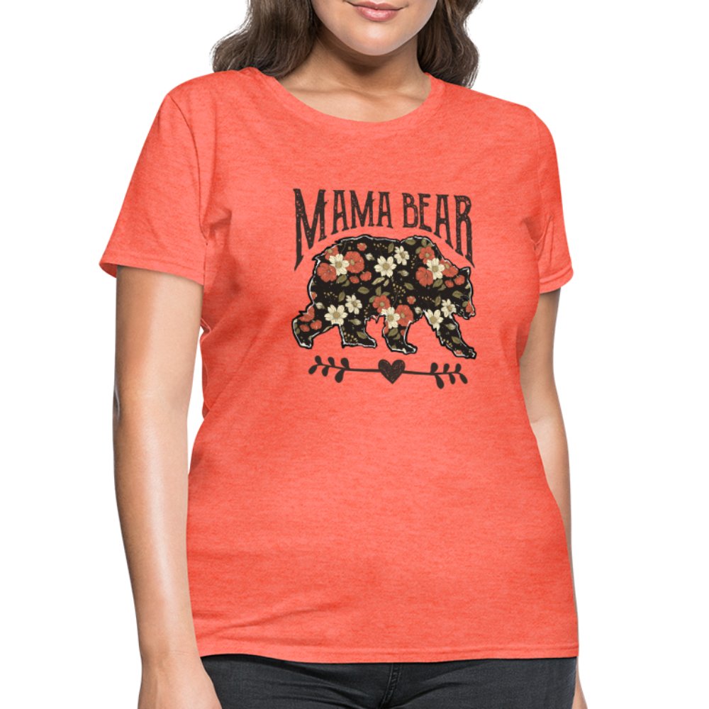 Mama Bear Women's T-Shirt (Floral Design) - heather coral