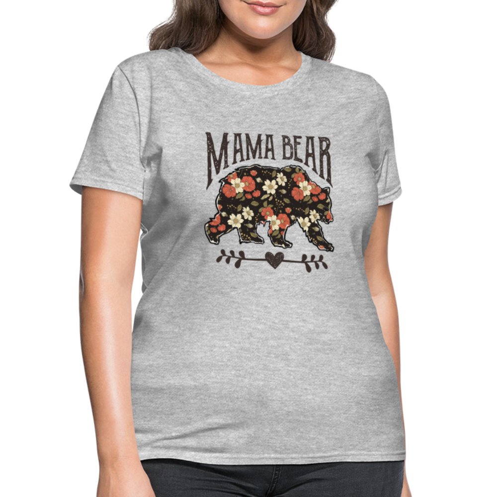 Mama Bear Women's T-Shirt (Floral Design) - heather gray