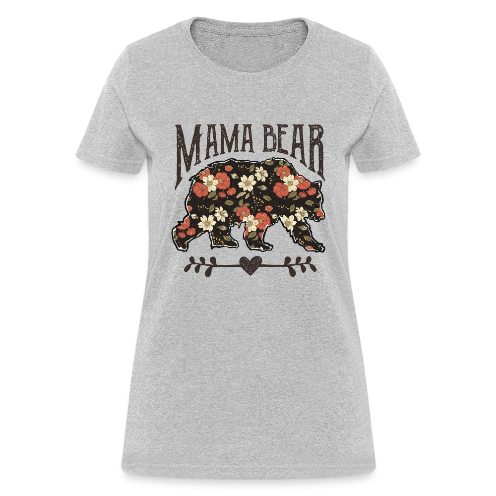 Mama Bear Women's T-Shirt (Floral Design) - heather gray