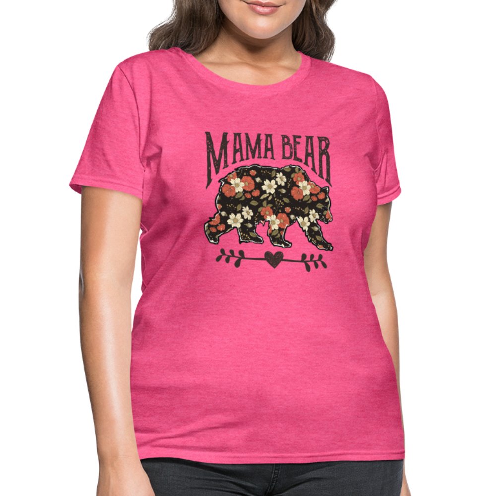 Mama Bear Women's T-Shirt (Floral Design) - heather pink