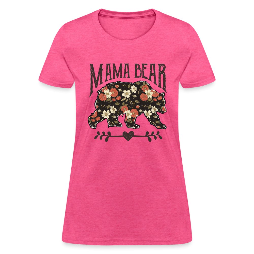 Mama Bear Women's T-Shirt (Floral Design) - heather pink