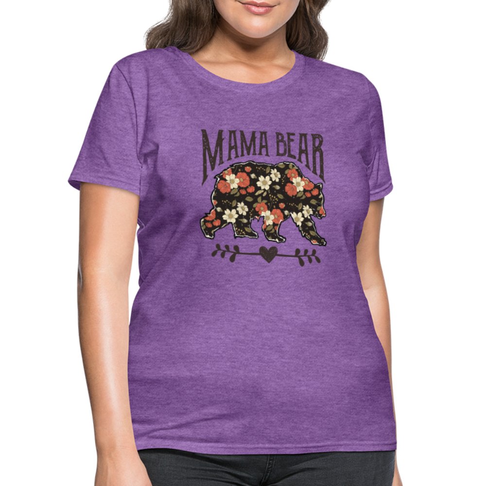 Mama Bear Women's T-Shirt (Floral Design) - purple heather