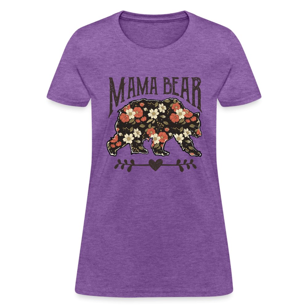 Mama Bear Women's T-Shirt (Floral Design) - purple heather