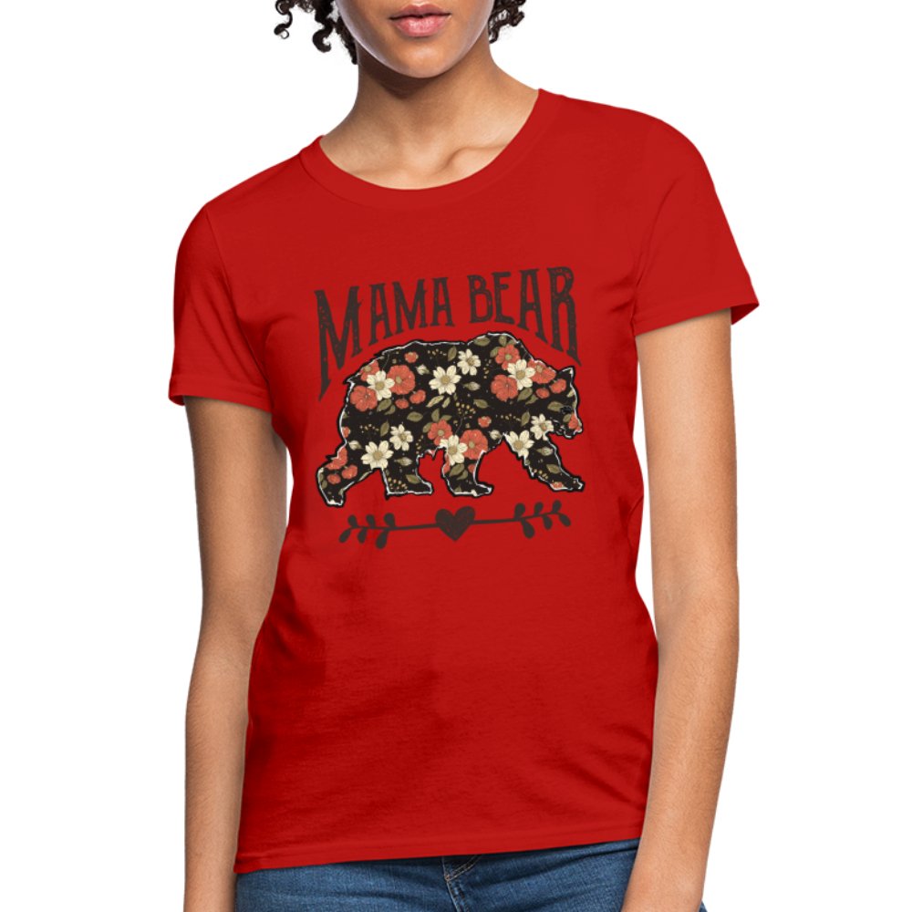 Mama Bear Women's T-Shirt (Floral Design) - red