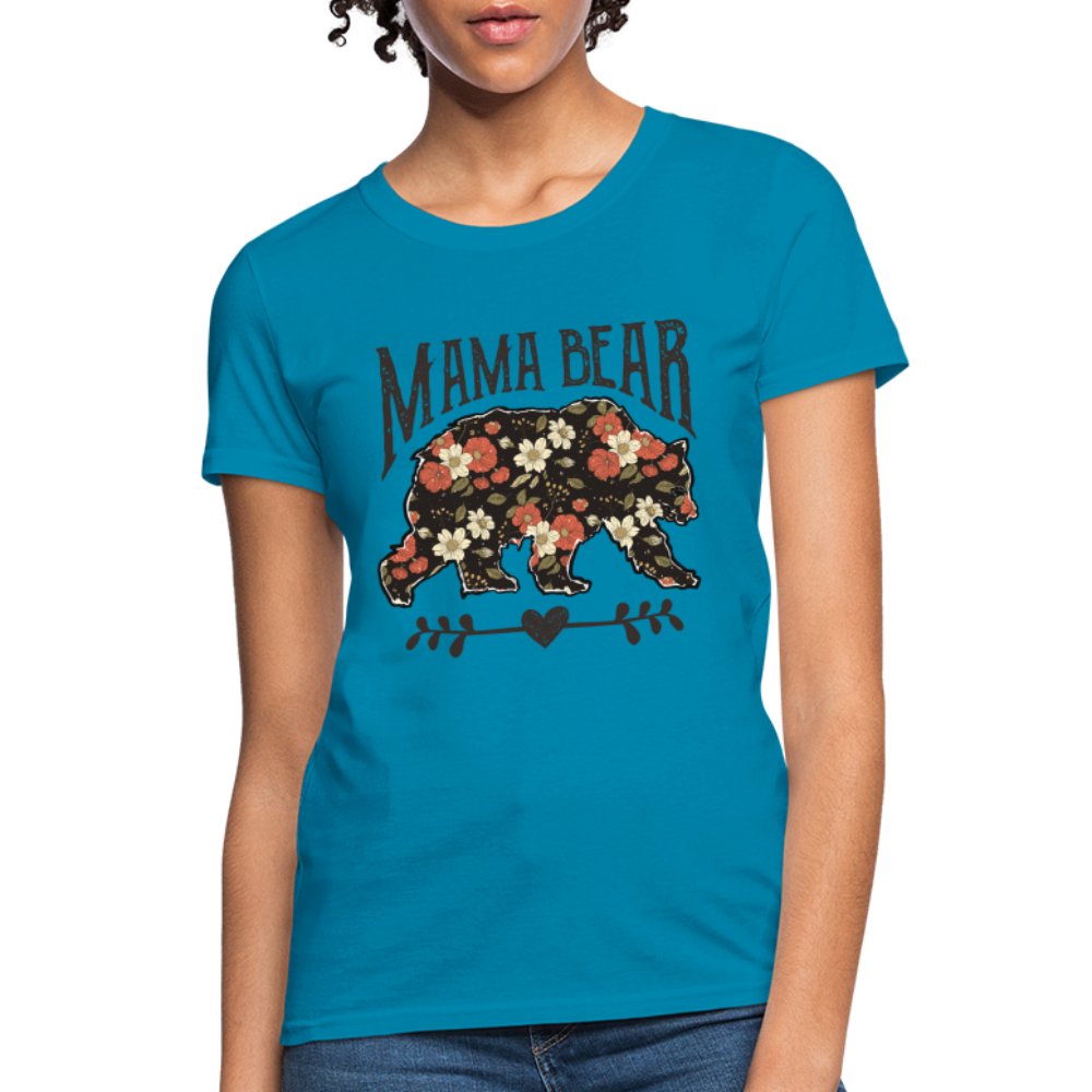 Mama Bear Women's T-Shirt (Floral Design) - turquoise