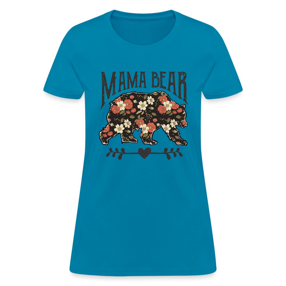 Mama Bear Women's T-Shirt (Floral Design) - turquoise