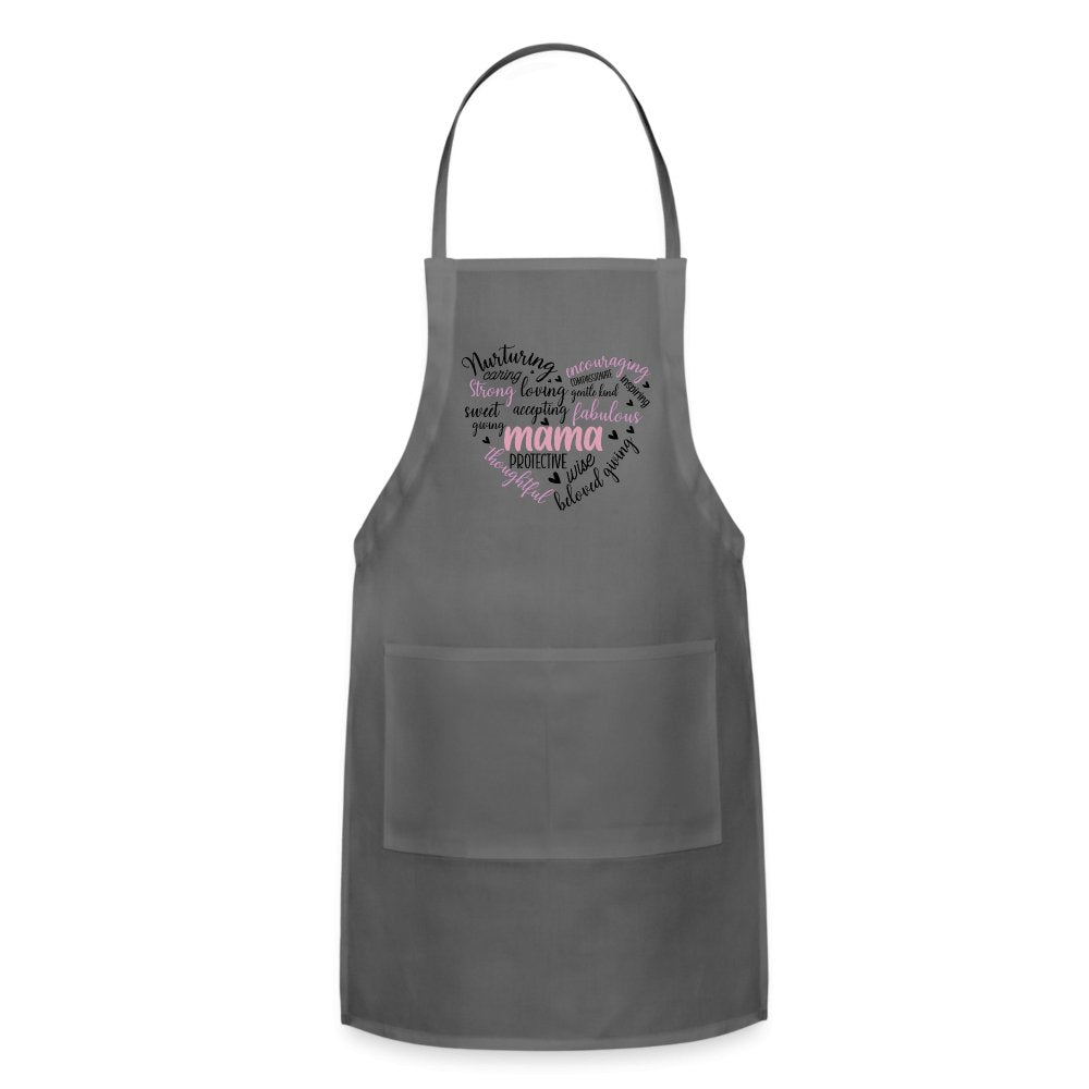 Mama Heart Adjustable Apron (Word Cloud) - charcoal