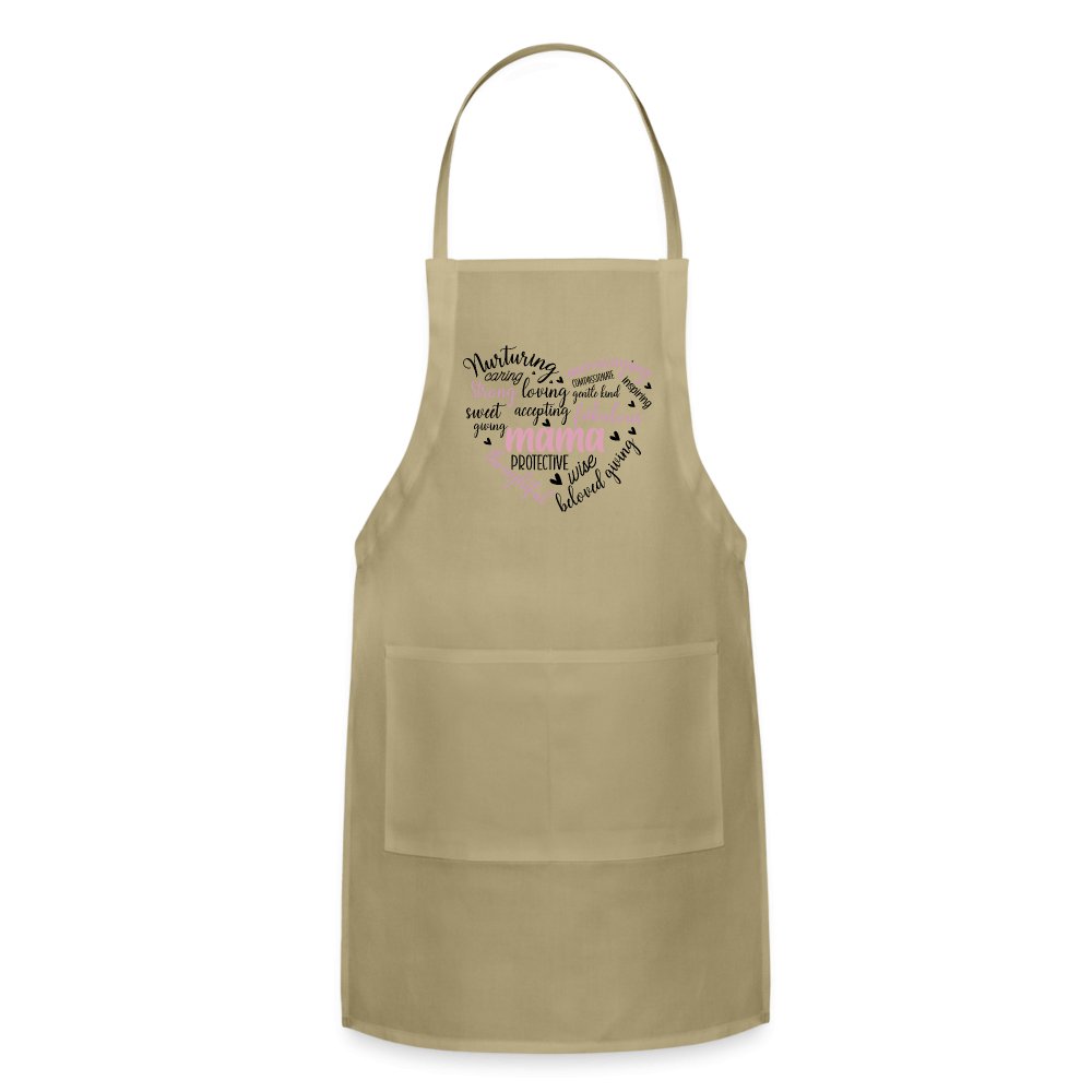 Mama Heart Adjustable Apron (Word Cloud) - khaki