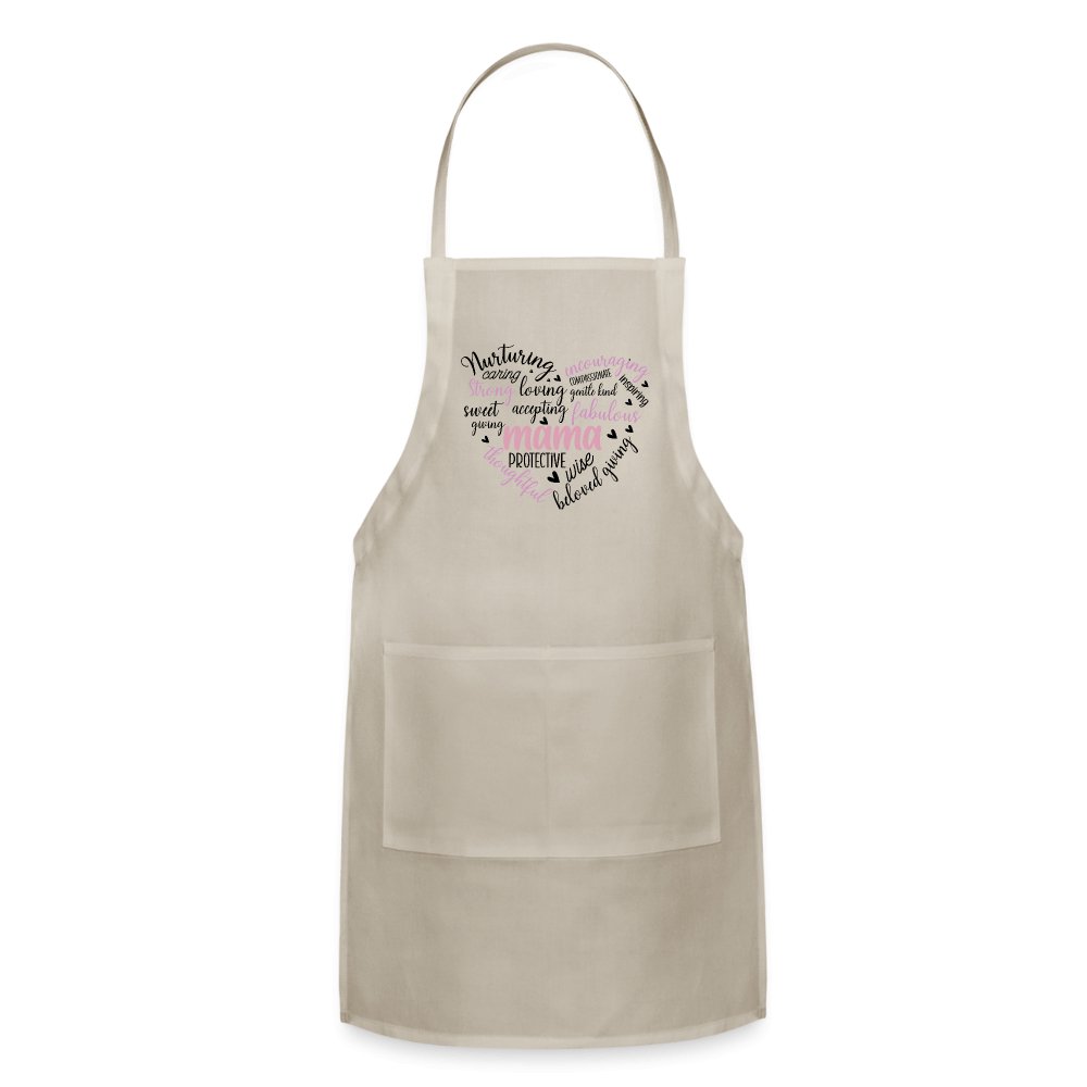 Mama Heart Adjustable Apron (Word Cloud) - natural