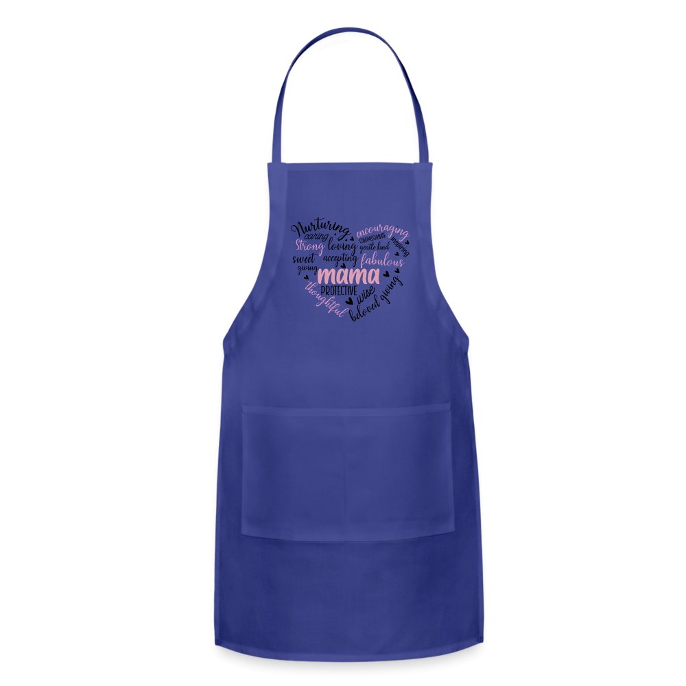 Mama Heart Adjustable Apron (Word Cloud) - royal blue