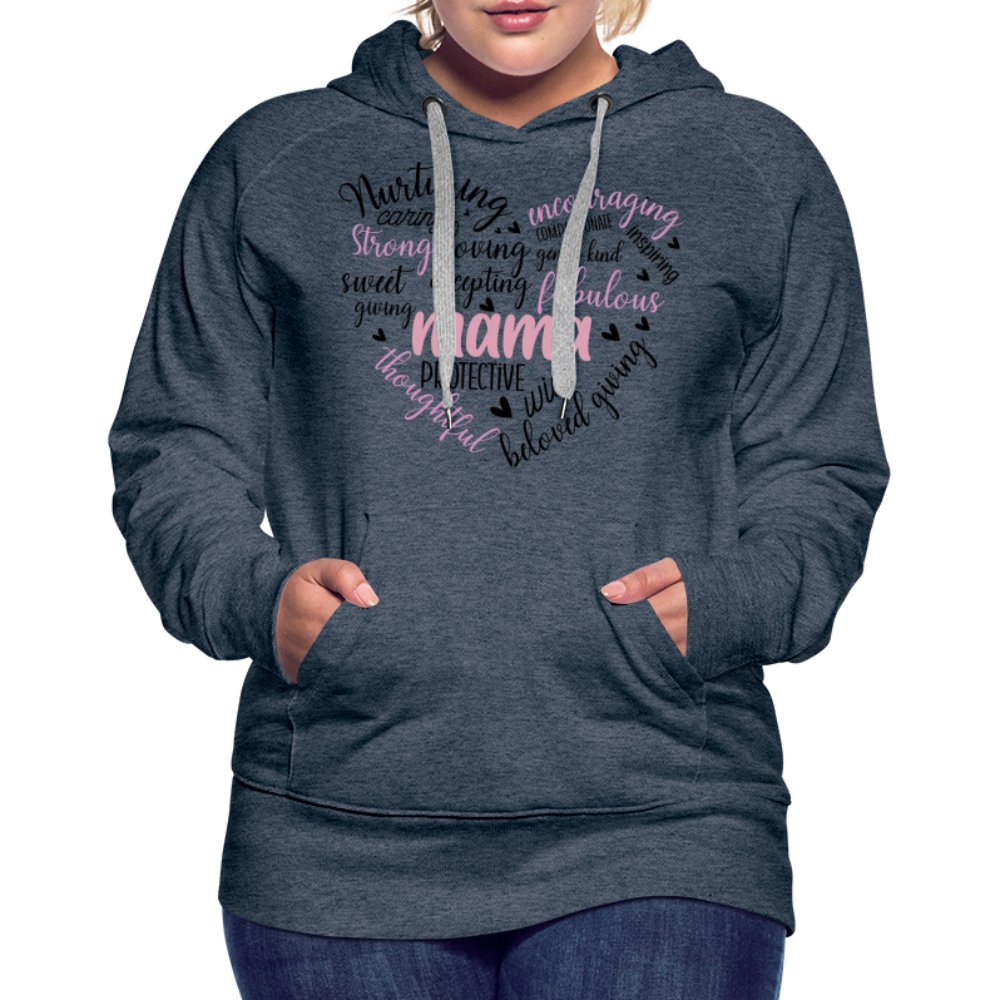 Mama Heart Women’s Premium Hoodie (Word Cloud) - heather denim