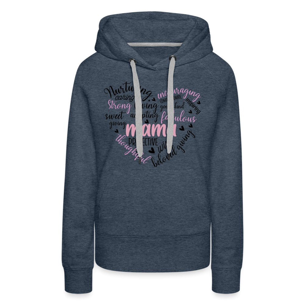 Mama Heart Women’s Premium Hoodie (Word Cloud) - heather denim