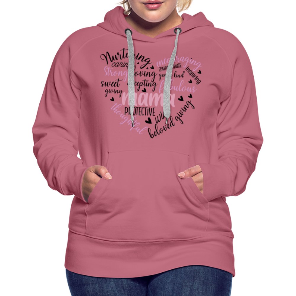 Mama Heart Women’s Premium Hoodie (Word Cloud) - mauve