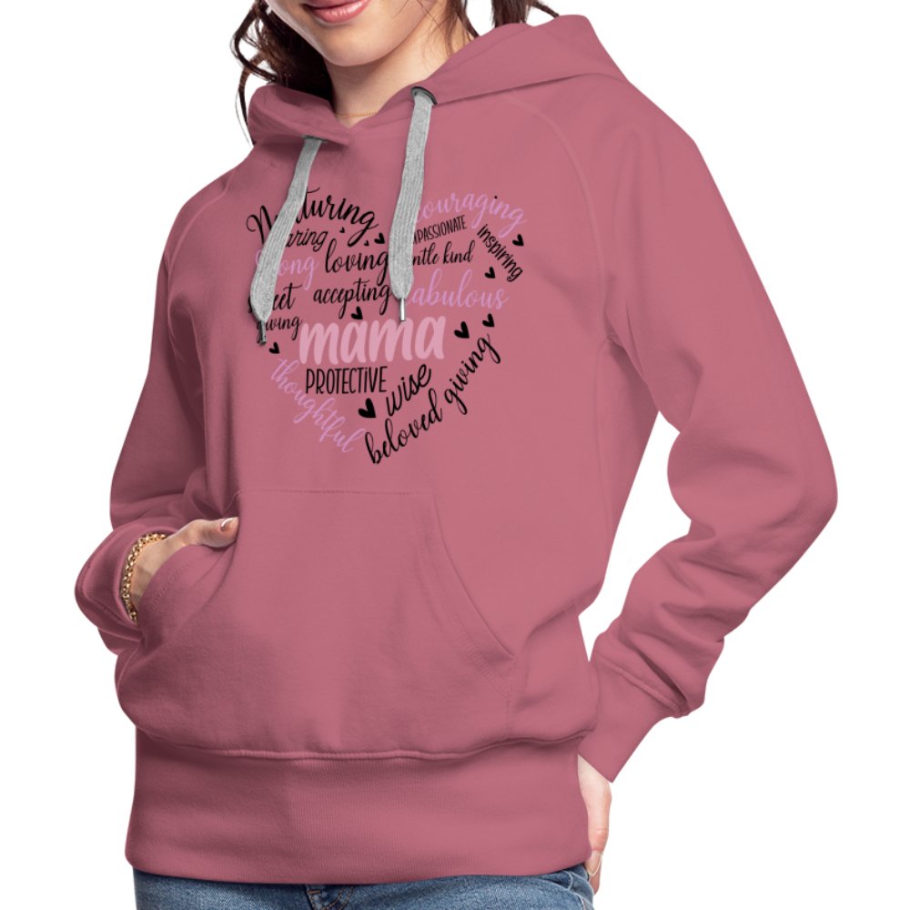 Mama Heart Women’s Premium Hoodie (Word Cloud) - mauve