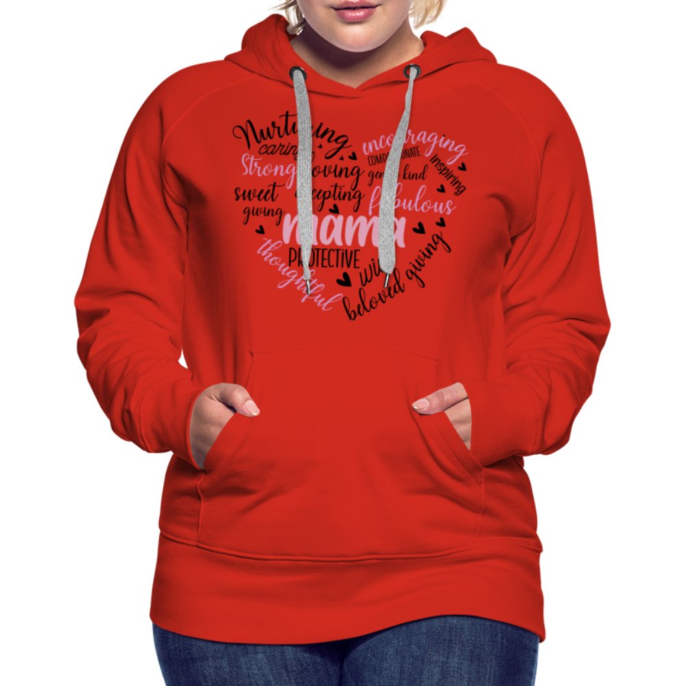 Mama Heart Women’s Premium Hoodie (Word Cloud) - red