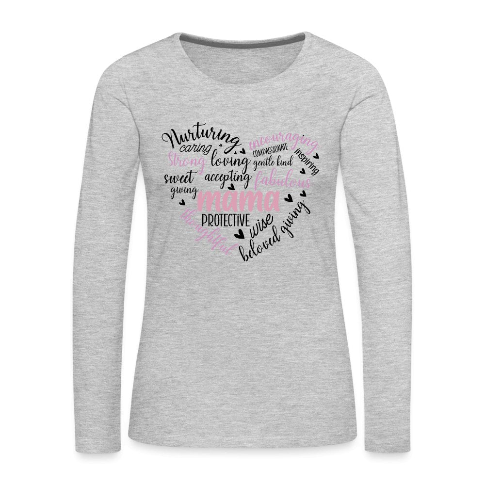 Mama Heart Women's Premium Long Sleeve T-Shirt (Word Cloud) - heather gray