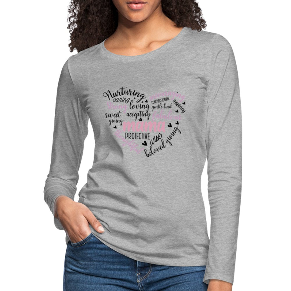 Mama Heart Women's Premium Long Sleeve T-Shirt (Word Cloud) - heather ice blue