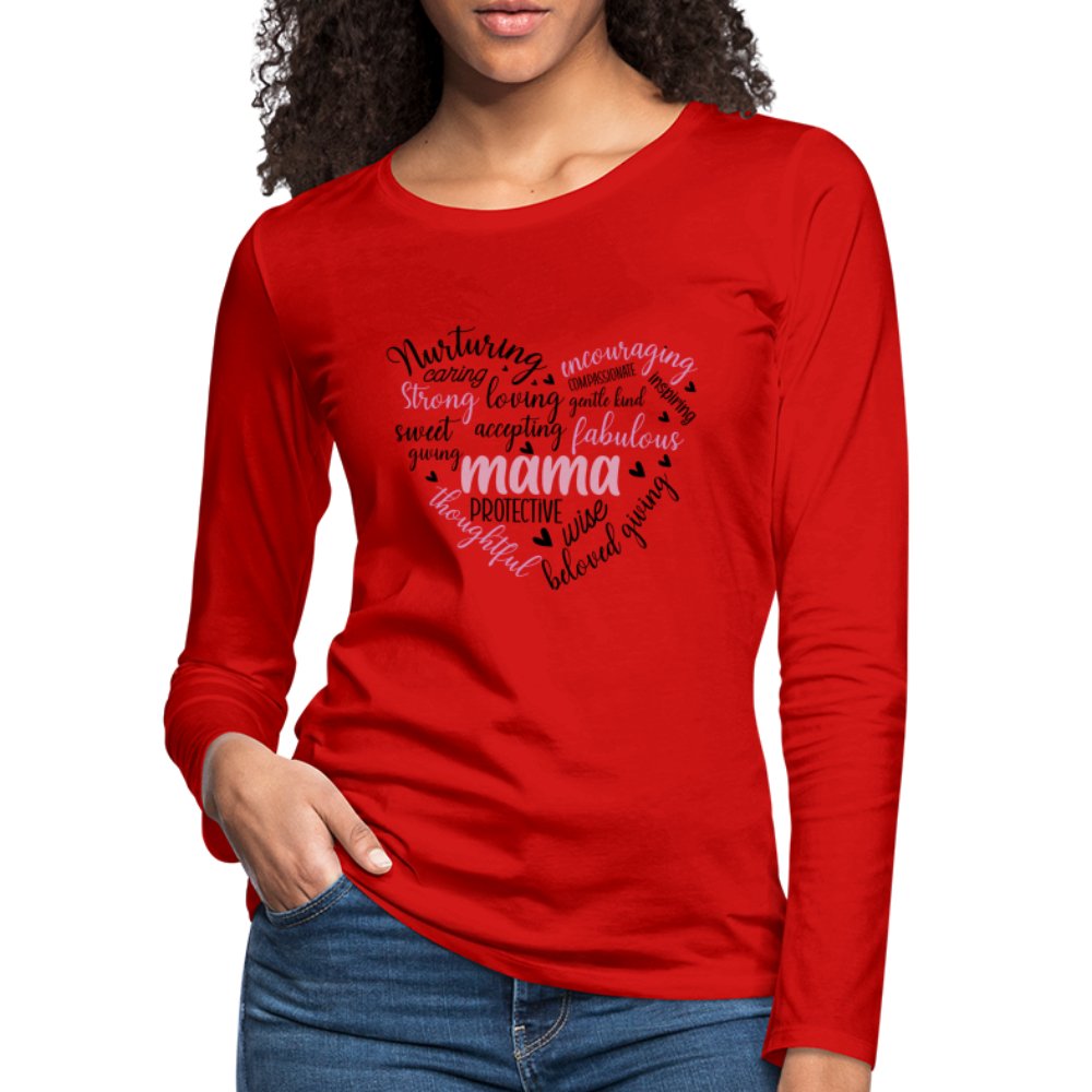 Mama Heart Women's Premium Long Sleeve T-Shirt (Word Cloud) - red