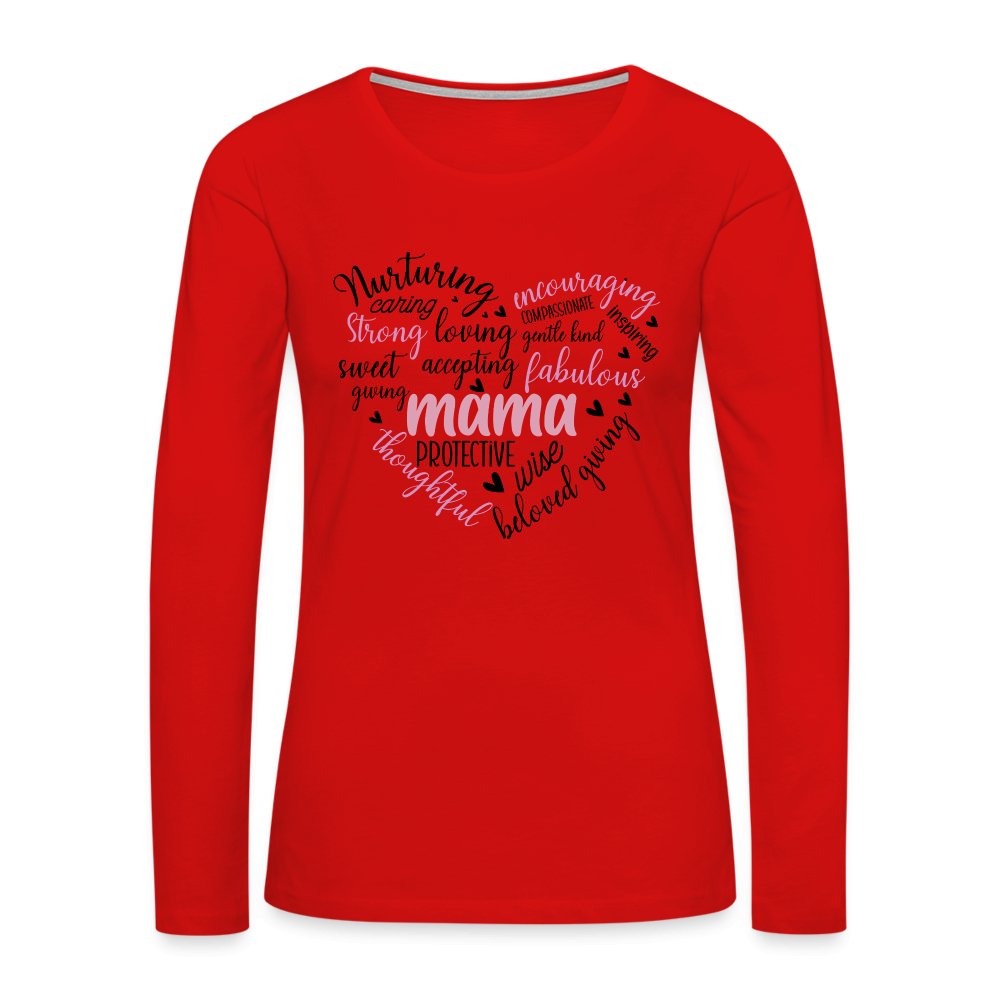 Mama Heart Women's Premium Long Sleeve T-Shirt (Word Cloud) - red