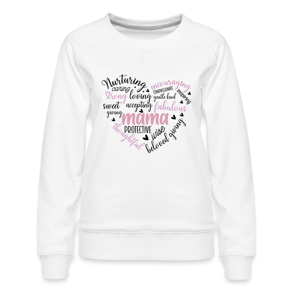 Mama Heart Women’s Premium Sweatshirt (Word Cloud) - white