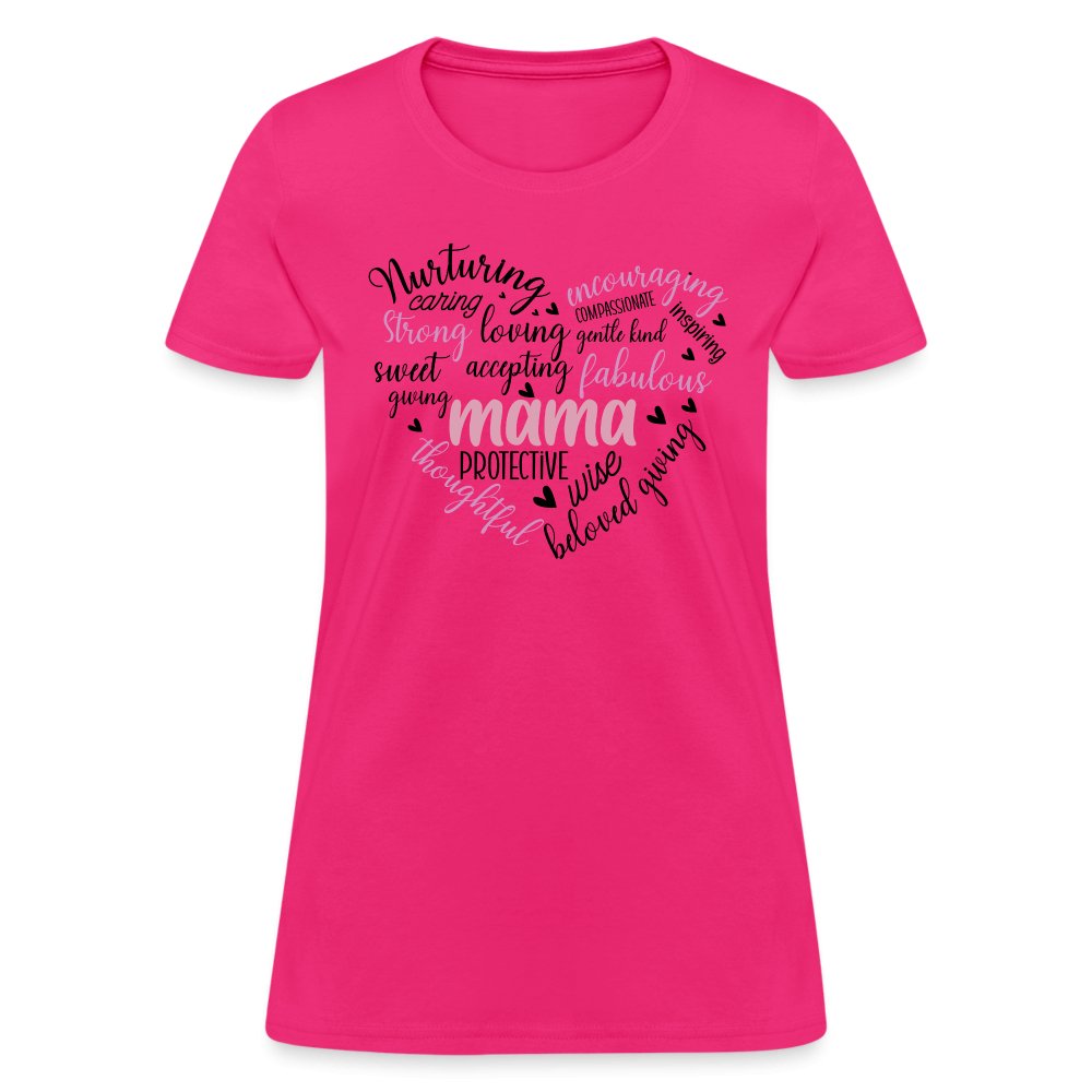 Mama Heart Women's T-Shirt (Word Cloud) - fuchsia