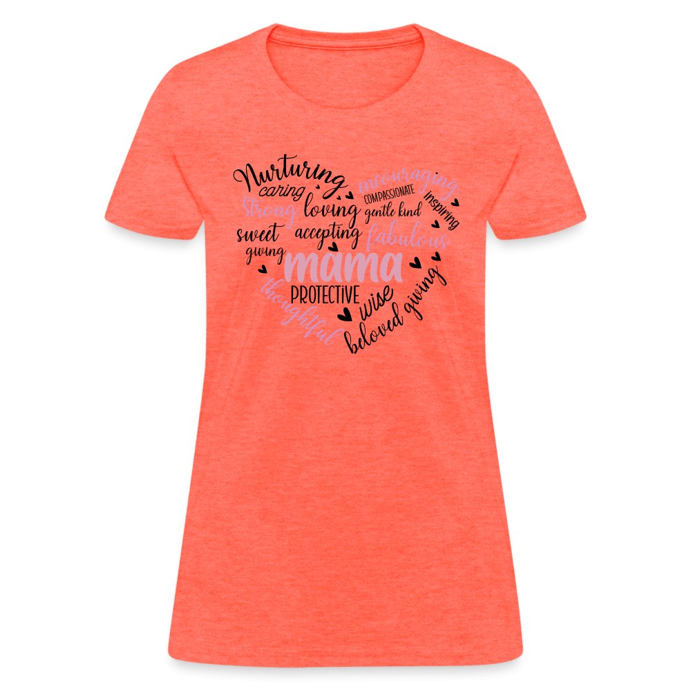 Mama Heart Women's T-Shirt (Word Cloud) - heather coral