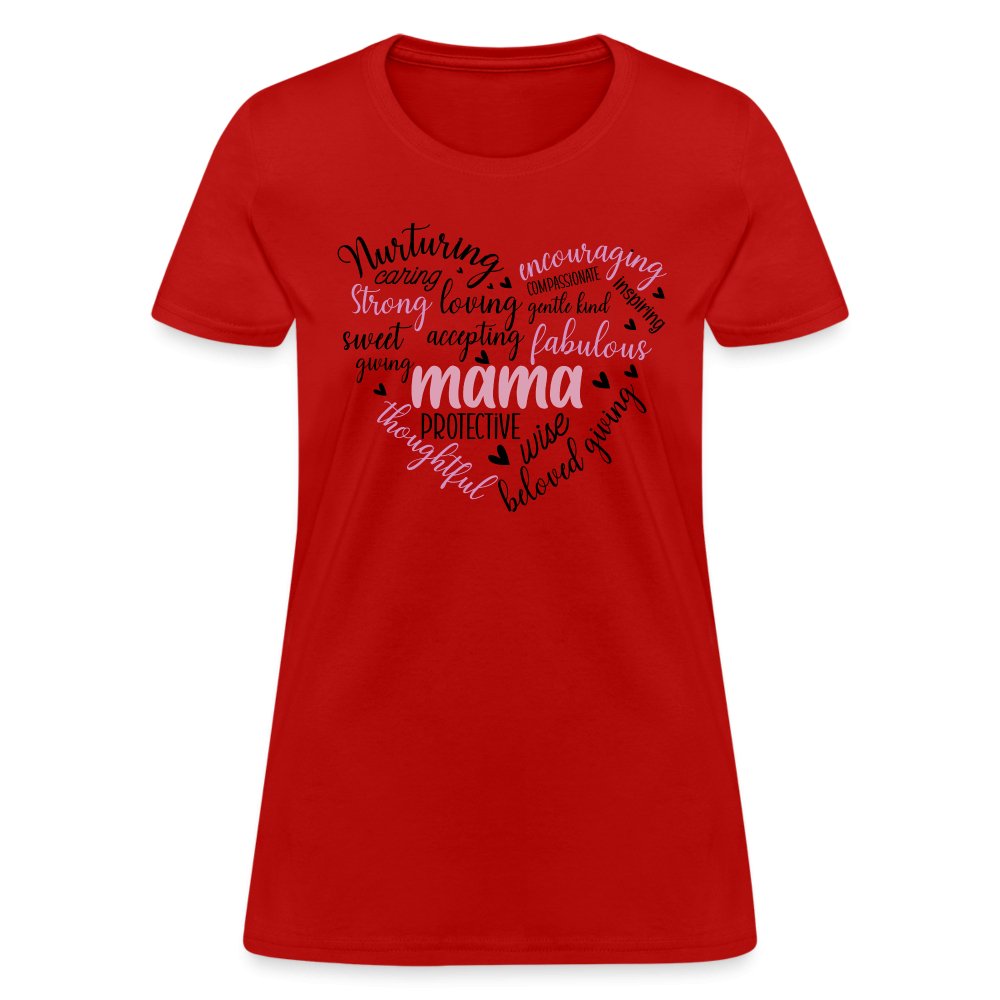 Mama Heart Women's T-Shirt (Word Cloud) - red