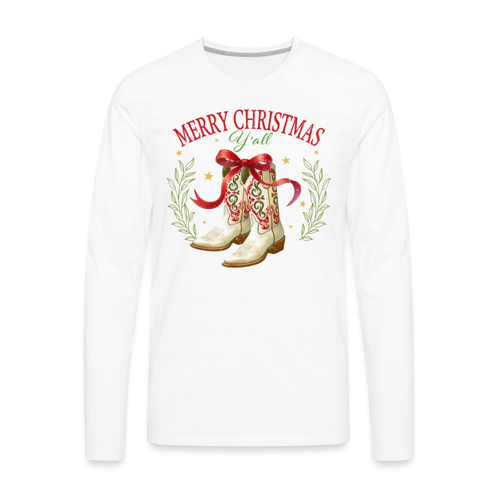 Merry Christmas Y'all (Country Christmas) Men's Premium Long Sleeve T-Shirt - white