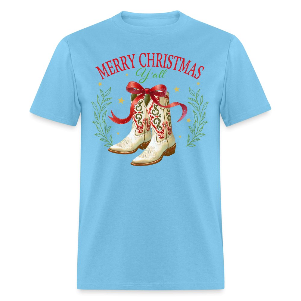 Merry Christmas Y'all (Country Christmas) T-Shirt - aquatic blue