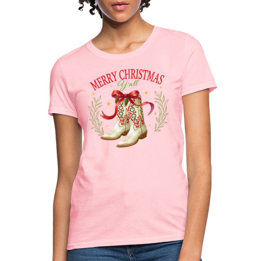 Merry Christmas Y'all (Country Christmas) Women's Contoured T-Shirt - pink