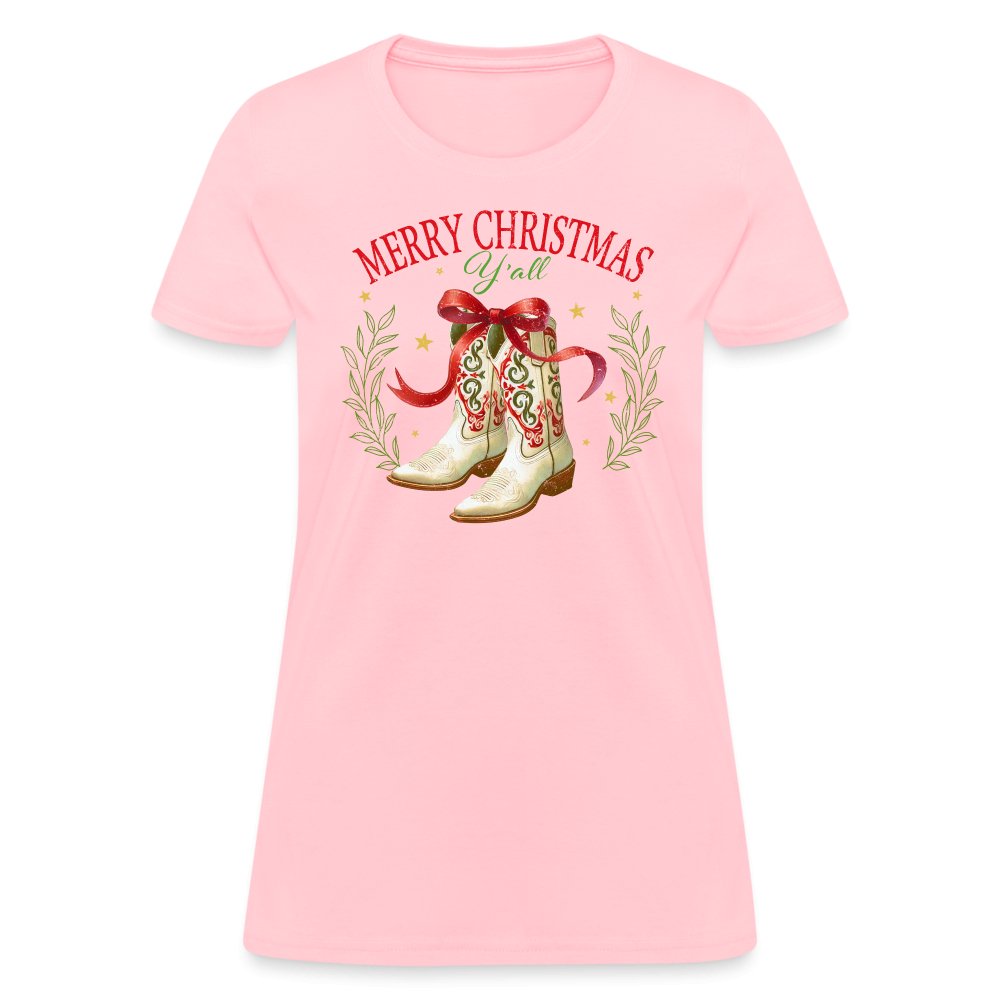 Merry Christmas Y'all (Country Christmas) Women's Contoured T-Shirt - pink