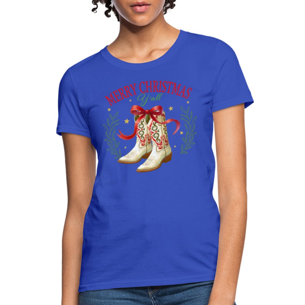 Merry Christmas Y'all (Country Christmas) Women's Contoured T-Shirt - royal blue