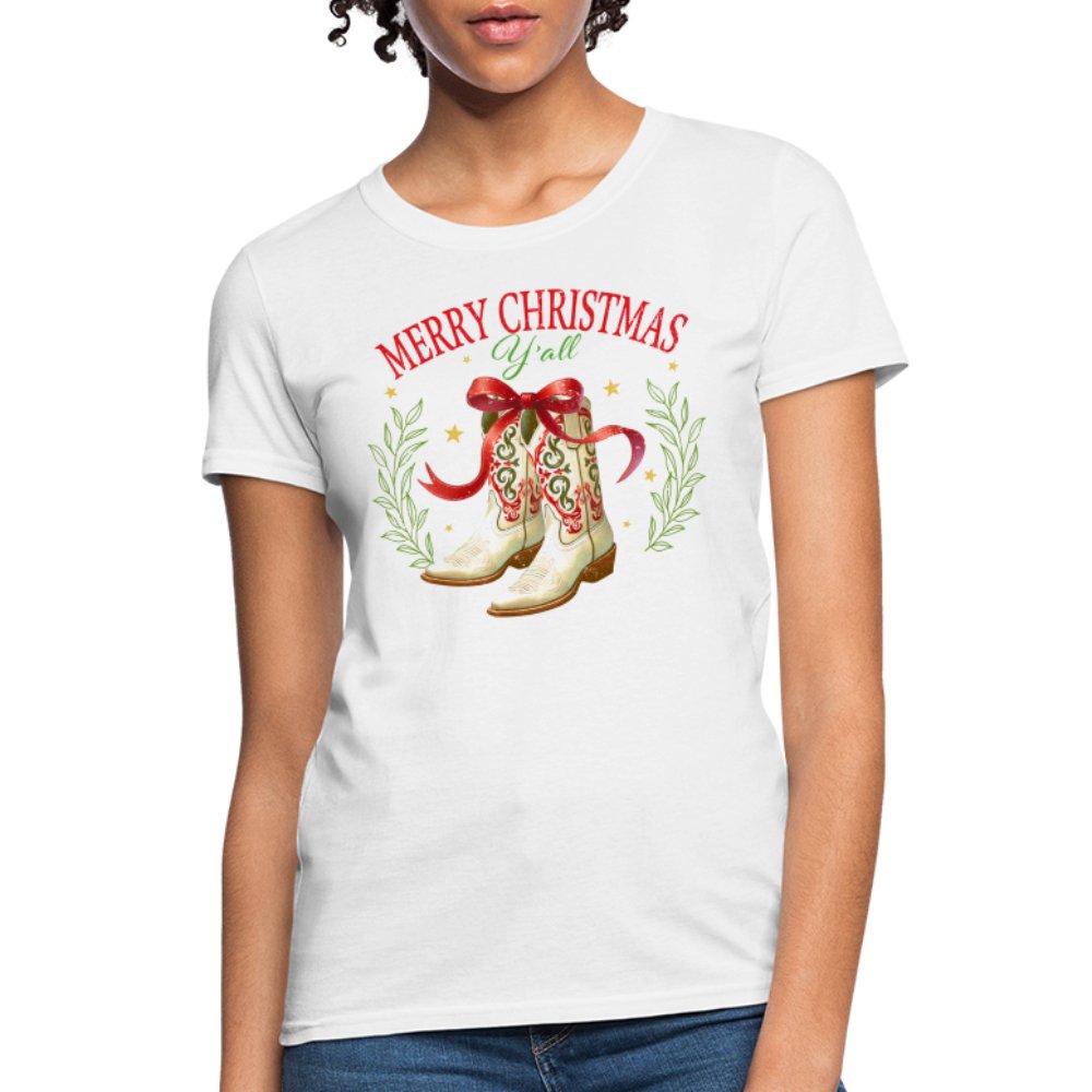 Merry Christmas Y'all (Country Christmas) Women's Contoured T-Shirt - white