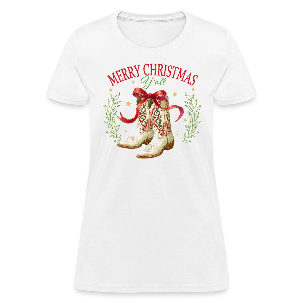 Merry Christmas Y'all (Country Christmas) Women's Contoured T-Shirt - white