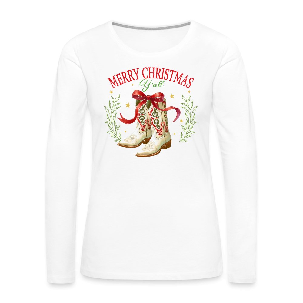 Merry Christmas Y'all (Country Christmas) Women's Premium Long Sleeve T-Shirt - white