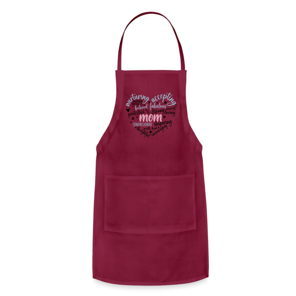 Mom Heart Adjustable Apron (Word Cloud) - burgundy