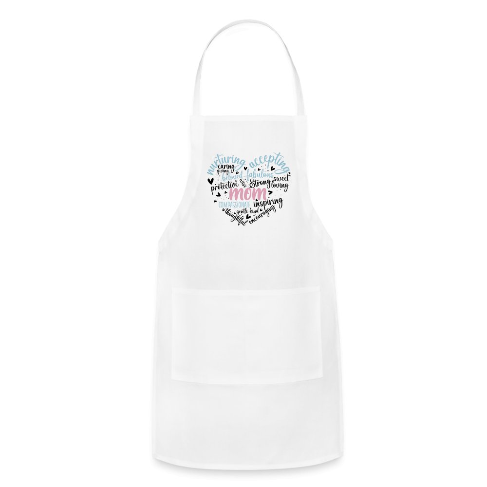 Mom Heart Adjustable Apron (Word Cloud) - white