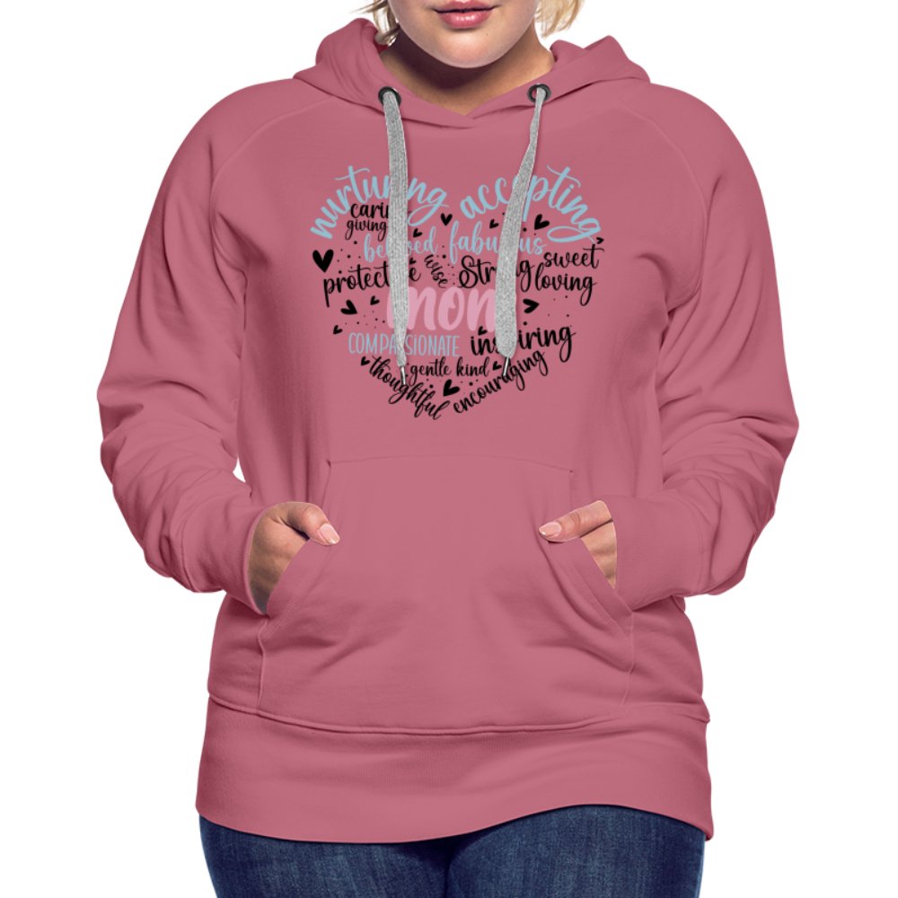 Mom Heart Women’s Premium Hoodie (Word Cloud) - mauve