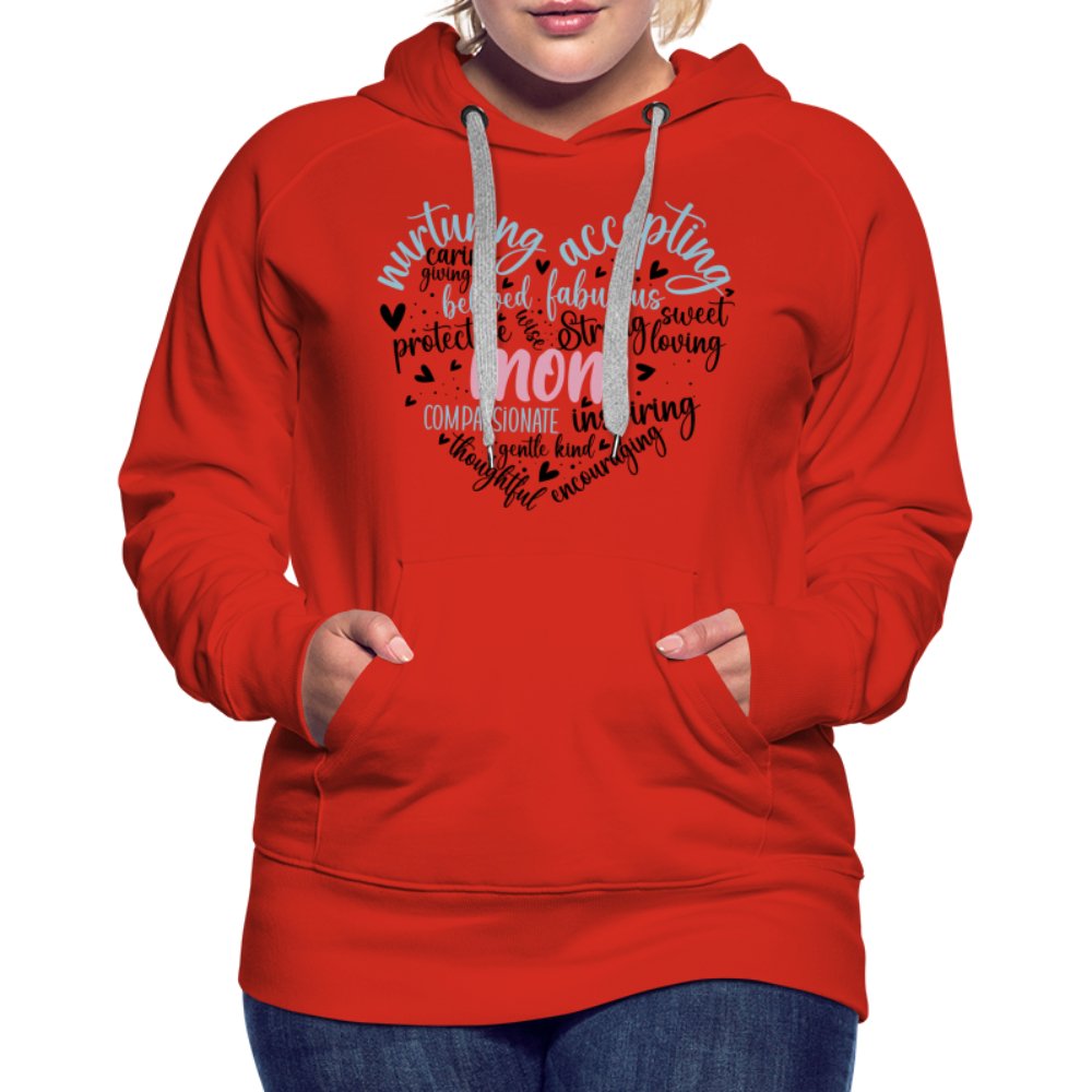 Mom Heart Women’s Premium Hoodie (Word Cloud) - red