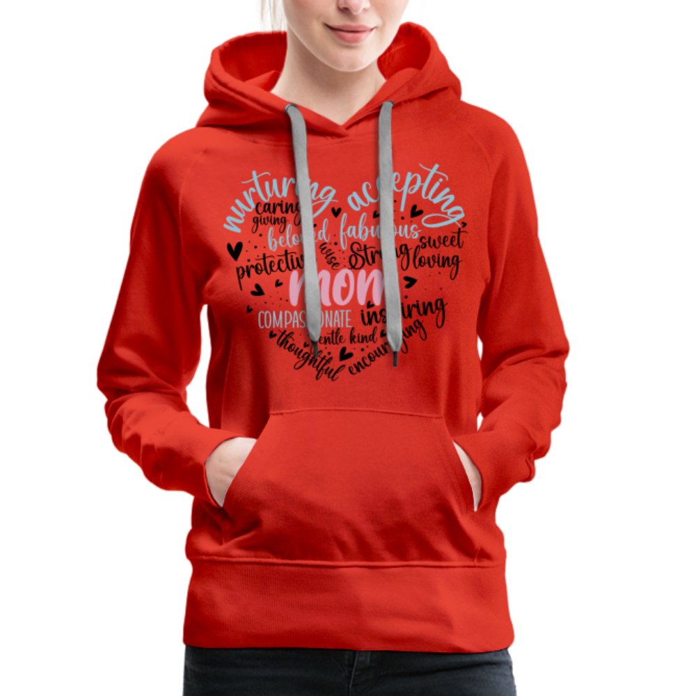 Mom Heart Women’s Premium Hoodie (Word Cloud) - red