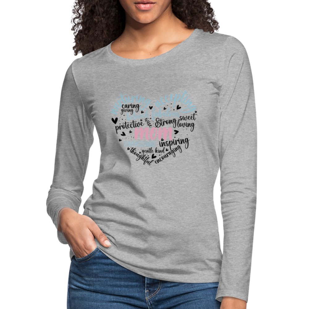 Mom Heart Women's Premium Long Sleeve T-Shirt (Word Cloud) - heather gray