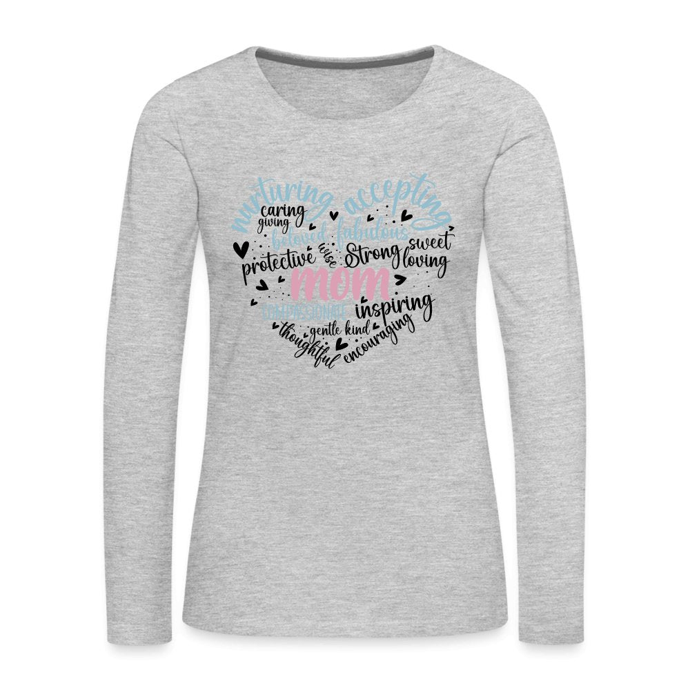 Mom Heart Women's Premium Long Sleeve T-Shirt (Word Cloud) - heather gray