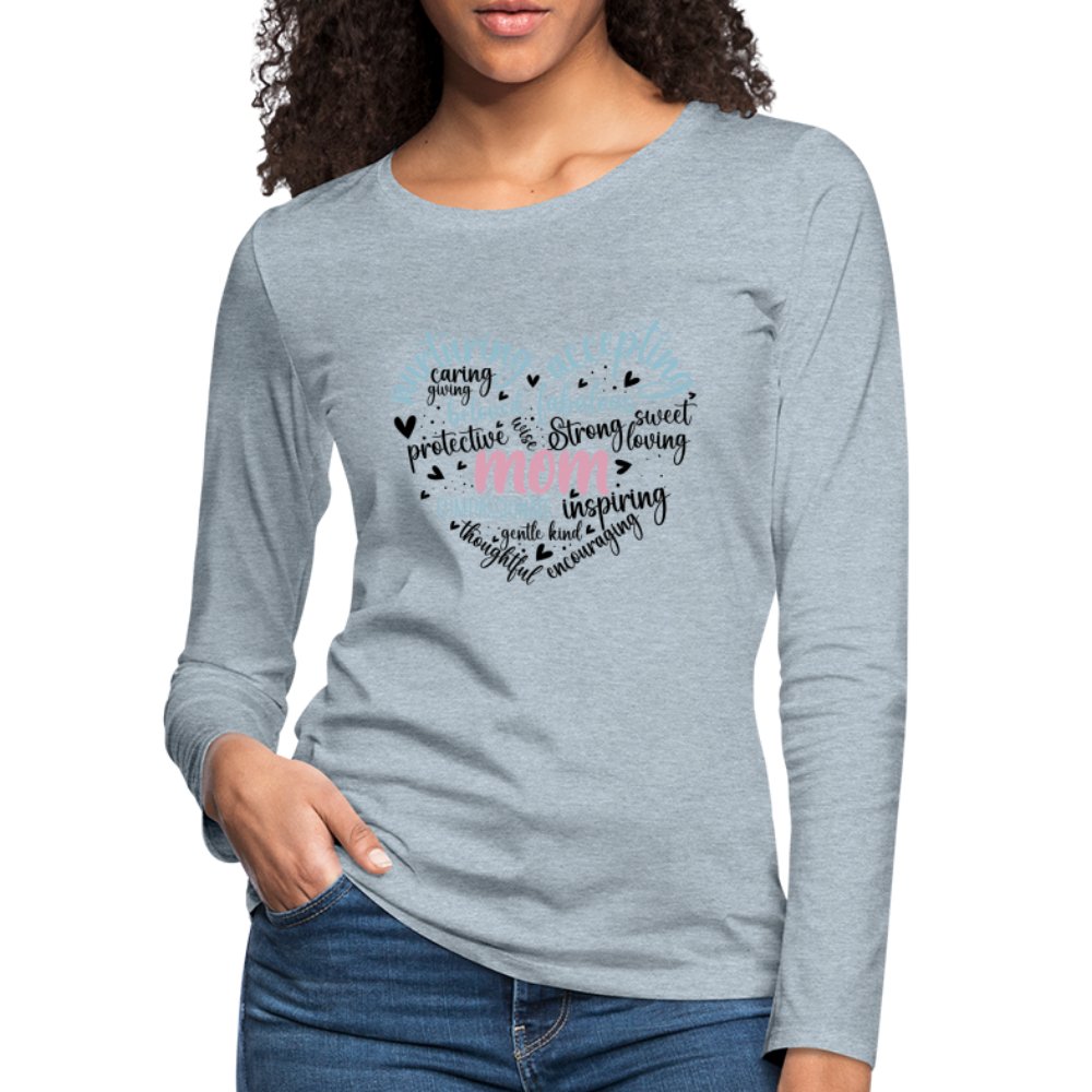 Mom Heart Women's Premium Long Sleeve T-Shirt (Word Cloud) - heather gray